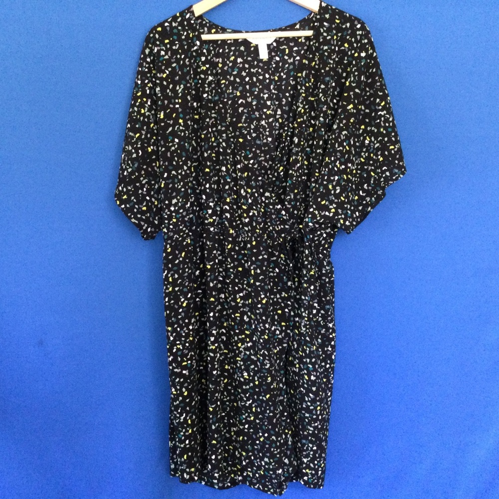 Addition Elle 2x Wrap Skort Romper V Neck Black with Confetti Pattern Dress